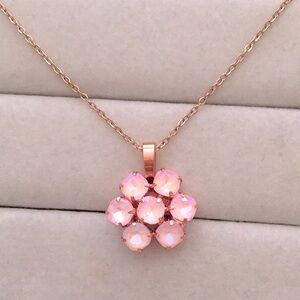 Pink Opal Aurora Borealis + Rose Gold Crystal Flower Drop Pendant Necklace